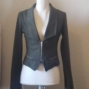 Olive Stretch Knit Zip-up Moto Jacket